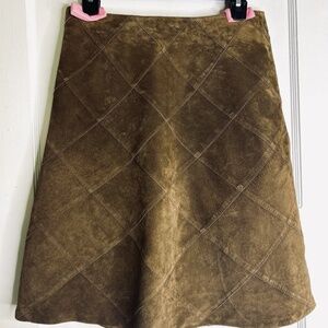 Liz Claiborne Women's Vintage Skirt Warm Brown Suede Leather Diamond Patchwork